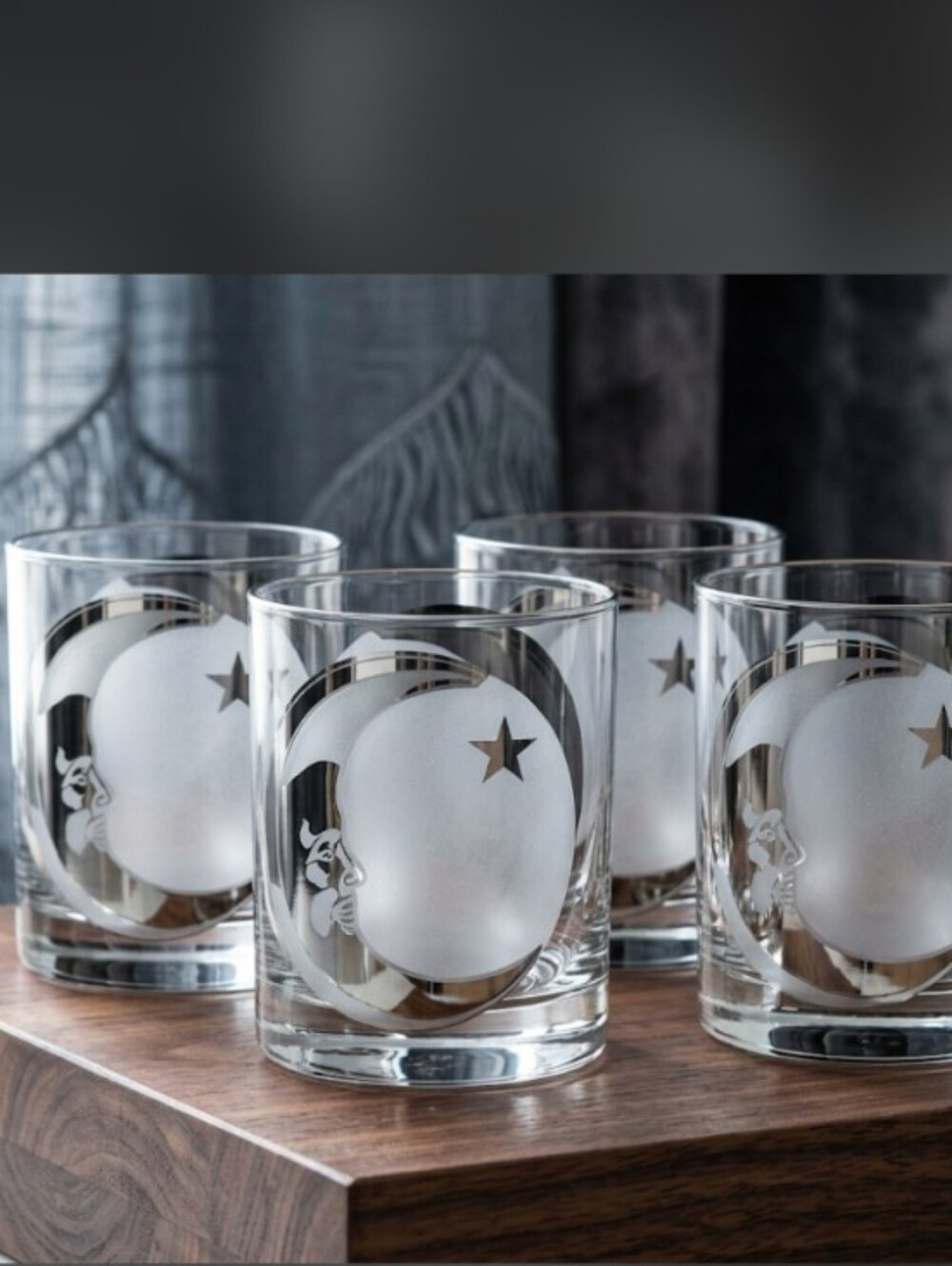 RARE SIGNED Culver Silver Man in the Moon Glasses - Set of 4 | Vintage MCM